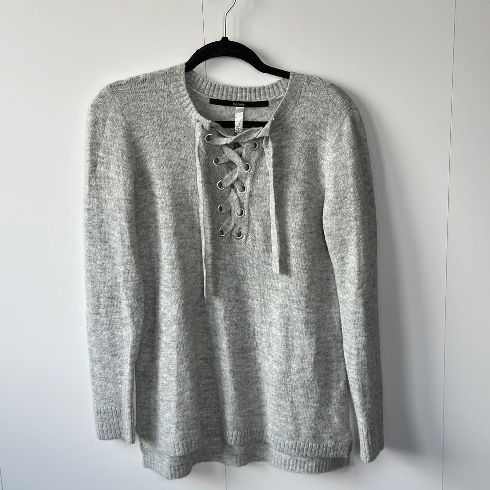Kensie Gray Lace-Up Sweater